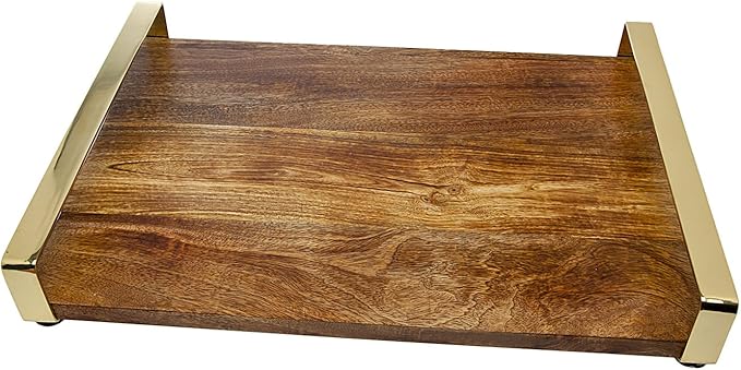 Godinger Wooden Tray Large Platter with Gold Handles
