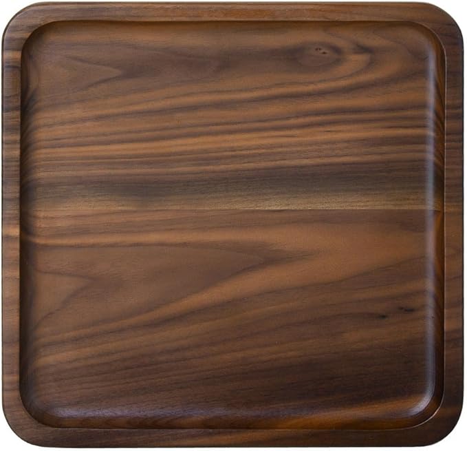 Winterworm Rustic Walnut Wooden Tray Solid Wood Serving Tray Square Rectangle Platter Tea Tray Coffee Table Tray (Square Large (9 x 9 inch))