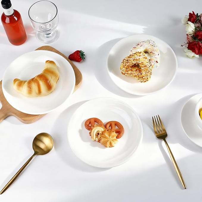 3 PCS Ceramic Appetizer Plates, 6 Inch White Porcelain Dessert Plates, Small Round Serving Dishes for Snack, Salad, Cake, Microwave Oven Dishwasher Safe
