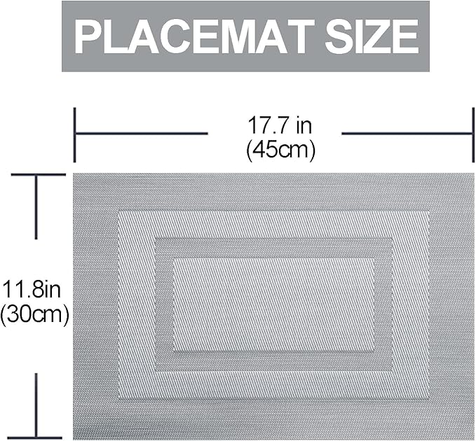 Placemats,PlasticVinyl Washable Heat-Resistant Durable PVC Non-Slip Woven for Kitchen Dining Table Mats (Set of 6, Grey)