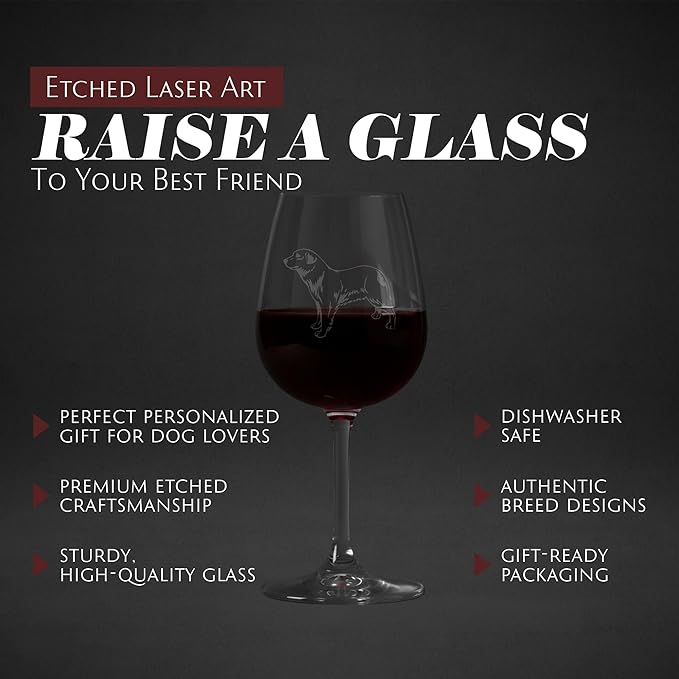 Etched Laser Art Aidi Personalized Dog Themed Etched 12.75oz Wine Glass Custom Dog Breed Wine Glasses, Ideal for Pet Lovers, Unique Birthday Gift for Men & Women, Personalized Gift