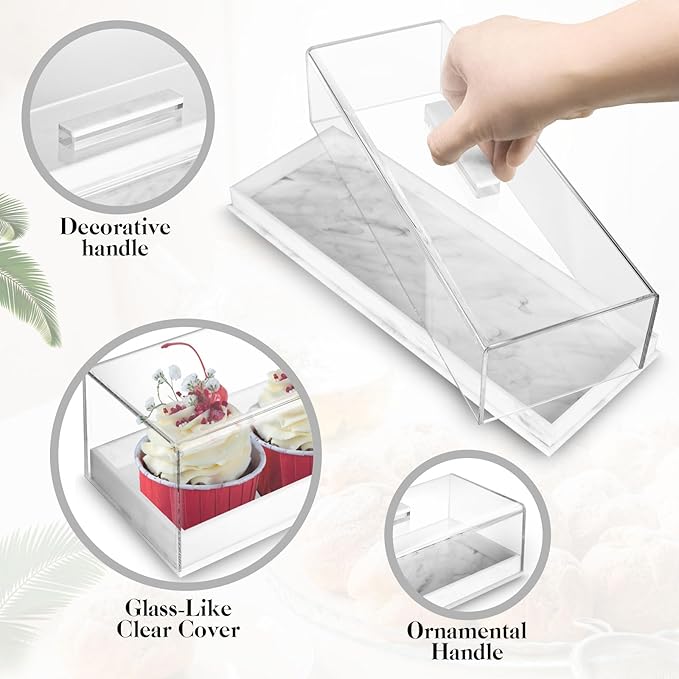 Acrylic Rectangular Cake Tray - Multifunctional Cake Stand with Cover Lid (2PCS)