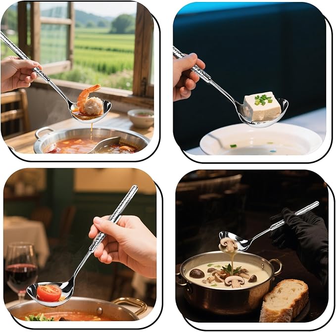 18/8 Stainless Steel Soup Ladle Small, 9.4" Metal Ladle Spoon for Soup Gravy Hot Pot Restaurant, Rustproof Kitchen Utensil Dishwasher Safe, Hammered Design with Round Handle