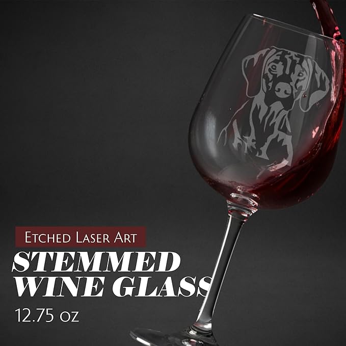 Etched Laser Art Vizsla Personalized Dog Themed Etched 12.75oz Wine Glass Custom Dog Breed Wine Glasses, Ideal for Pet Lovers, Personalized Birthday Gift for Men & Women