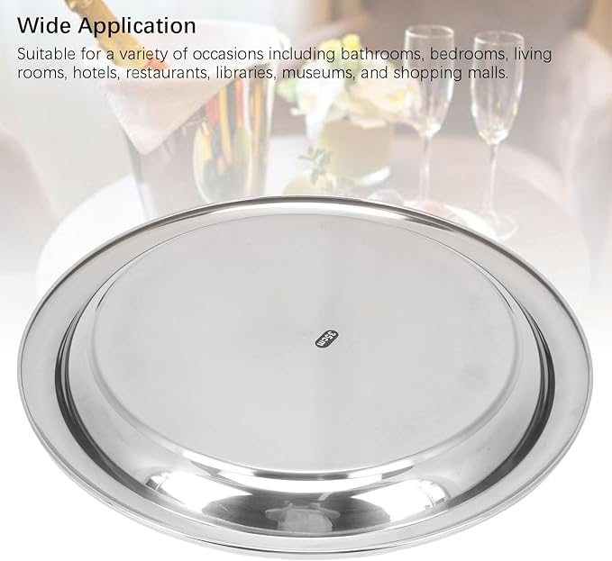 13.78in Stainless Steel Round Serving Tray, Silver Bar Tray for Displaying Whiskey Flutes, Mirrored Finish Circular Platter,Trays for Home Decor