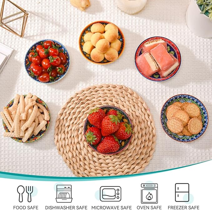 Set of 6 Bohemian Style Small Ceramic Dishes - Ideal for Sauce Cups, Dip Bowls & Appetizer Plates (4 inches, 1)