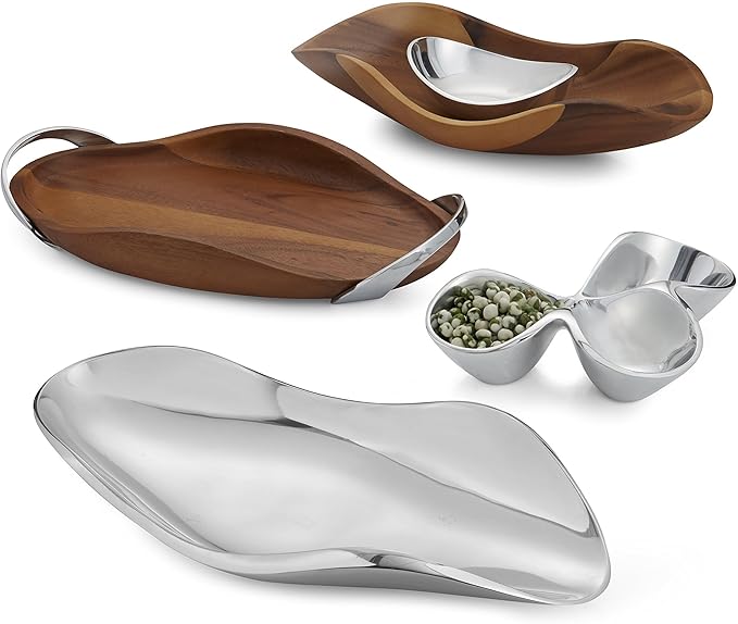 nambe Bella Triple Condiment Server | 3 Part Divided Serving Tray for Condiments, Dips, Appetizers, and Snacks | Made of Metal Alloy | Designed by Steve Cozzolino