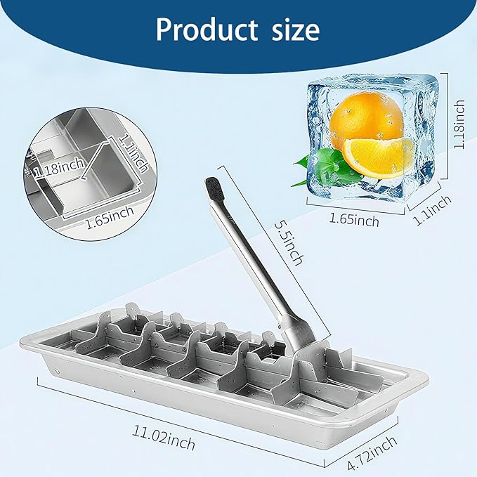 Stainless Steel Ice Cube Trays with Tweezers, Easy-Release Lever Handle, Durable Metal Ice Cube Trays for Freezer, Ideal for Whiskey, Cocktails & Drinks (2 Pack)