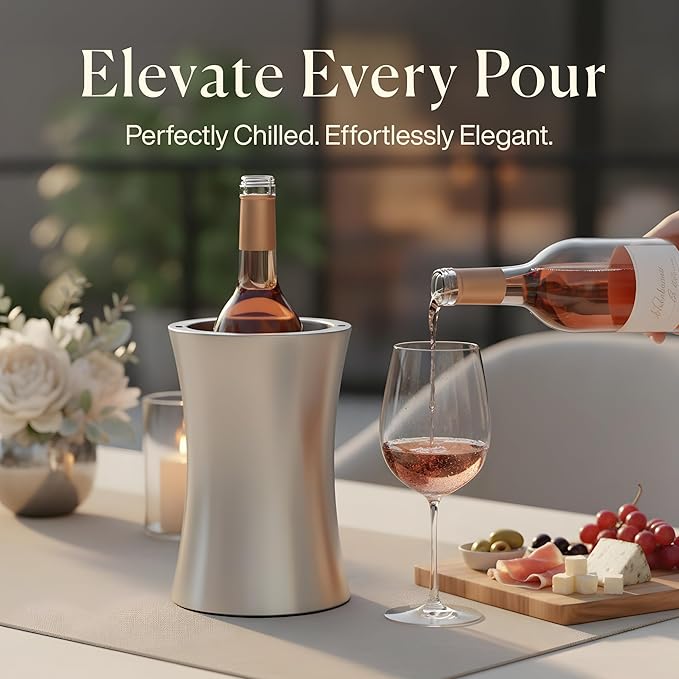 Frostware Patented Wine Chiller Bucket – Fill-With-Water & Freeze Stainless Steel Wine Bottle Chiller and Cooler Keeps Drinks Cold for 8+ Hours, Double Wall Insulated Design for Home Entertaining