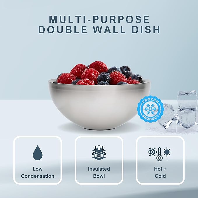 Dip Chiller Bowl - 35oz Capacity - Frozen Ice Stainless Steel Party Serving Bowl - Insulated Dip Dish Platter Keeps Salsa, Guacamole, Condiments, Sauces, Salad & Food Hot or Cold (2 Bowls)