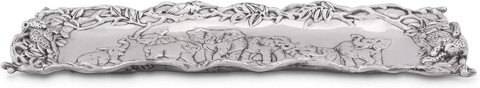 Arthur Court Aluminum Elephant Oblong Tray, 19 x 6.5 inch - Exquisitely Detailed with Savannah Landscape, Perfect for Engraving, Freezer & Oven Safe
