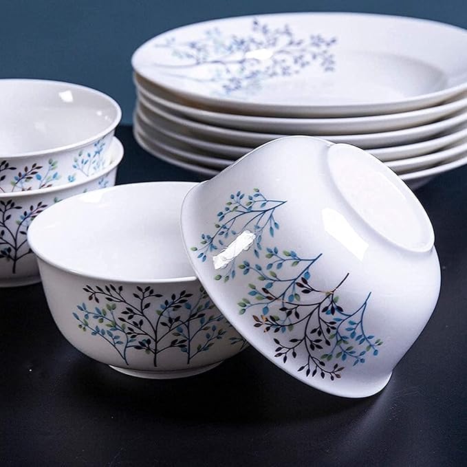 ERoomQ Dinnerware Set Dinner Party Tableware Service Set Ceramics Dinner Sets, 46 Pieces Plain and Elegant Pattern Dinnerware Set | Porcelain Steak Plate Cereal Bowl and