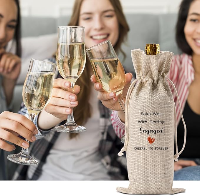 Engaged Wine Bag Engagement Gifts for Women Men Bride Couples Future Mrs Newlywed Engaged Wedding Bridal Shower Wedding Party Decorations Wine Bottle Bags