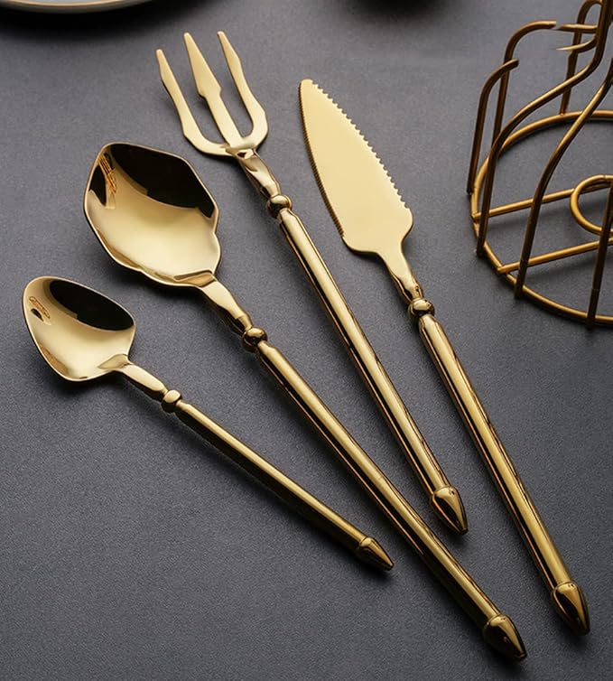 Gold Silverware Set for 8 Durable 18/10 Stainless Steel Flatware Set Creative Styles 32 Piece Modern Cutlery Tableware Utensils Set for Home Kitchen Wedding Restaurant Knives forks and Spoons