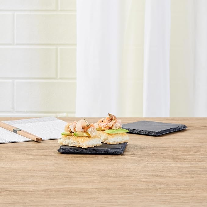 Restaurantware Square Slate Platter 10 Count 4 x 4 Inch Scratch-Resistant Slate Cheese Board Modern Serving Tray Black Rustic Design for Charcuterie and Appetizers