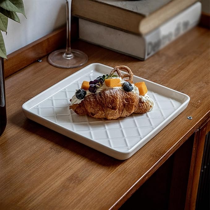 SONGCHAO Party Supplies Retro Square Plaid Dinner Plate Home Kitchen Restaurant Breakfast Plate Dessert Plate Salad Plate Ceramic Plate Party Plates (Color : A)