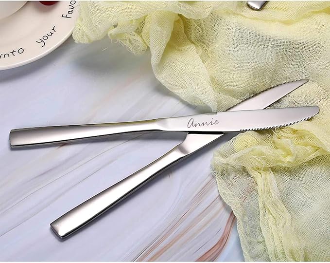 4-Set Personalized Flatware Set, 20-Piece Stainless Steel Cutlery, Includes 4 Knives/4 Forks/4 Spoons, Mirror Polished, Engraved Names