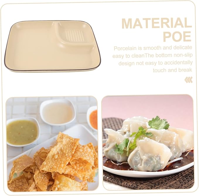 Ceramic Dumpling Plate with Sauce Dish Multi-functional Appetizer Plate for Dipping Snacks Sushi and Desserts Practical Dining Dish Khaki Color