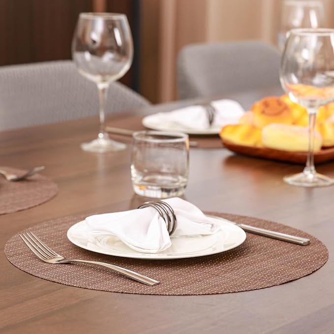 Round Placemats Set of 4 Heat Resistant Vinyl Placemats 15 inch Washable Non-Slip Table Mats Woven Place Mats for Dining Table (Coffee, Set of 4)