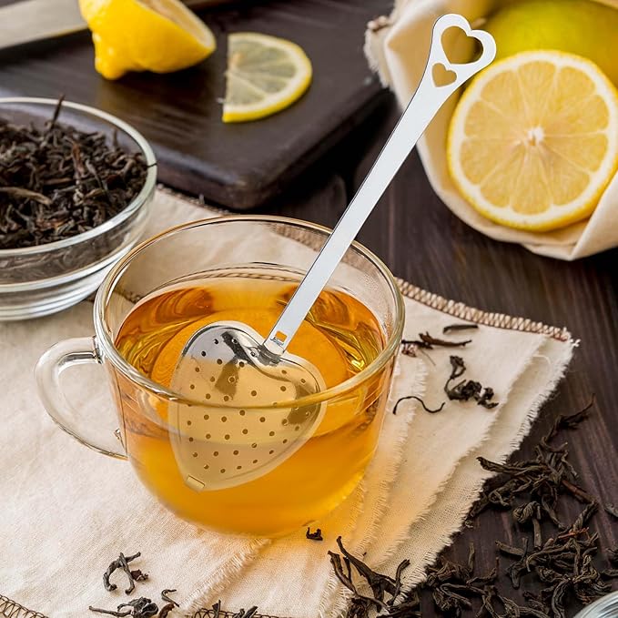 30 Pieces Tea Infuser for Loose Leaf Tea, Heart Shaped Tea Strainer Spoons Stainless Steel Long Grip Tea Filter Mesh Tea Steeper for Tea Party Accessories