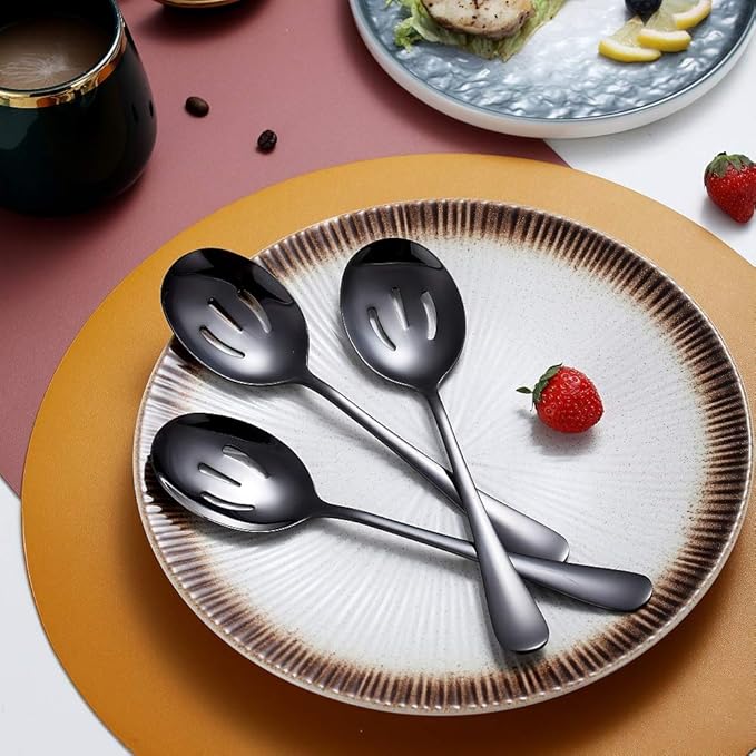 Black 10-Piece Serving Flatware Set, Stainless Steel Serving Utensil Set, Includes Slotted Spoon, Cake Server, Fork, Soup Ladle