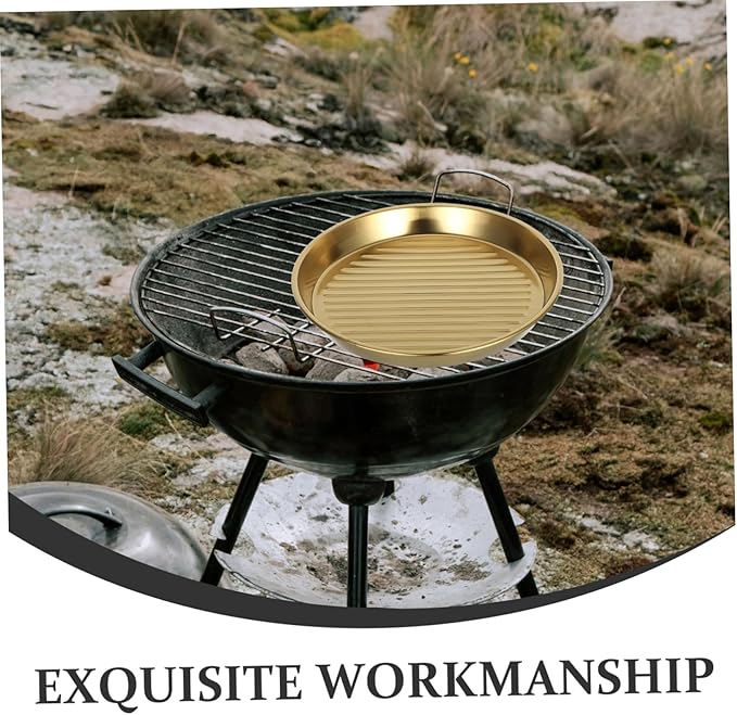 Mobestech Golden Stainless Steel Steak Plate Round Serving Tray for Seafood and Snacks Elegant Design for Family Meals and Outdoor Bbqs and Portable Dinner Plates