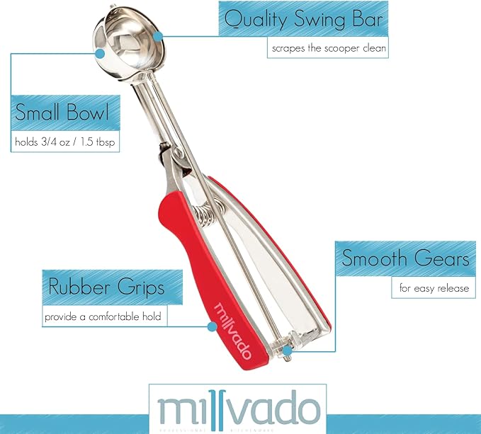 Ice Cream Scooper With Trigger: Stainless Steel Round Food Scooper For Ice Cream, Cookie Dough, Melon, Etc. - Food Disher With Comfy Grip And Release Trigger - 1 Ounce Small Scooper