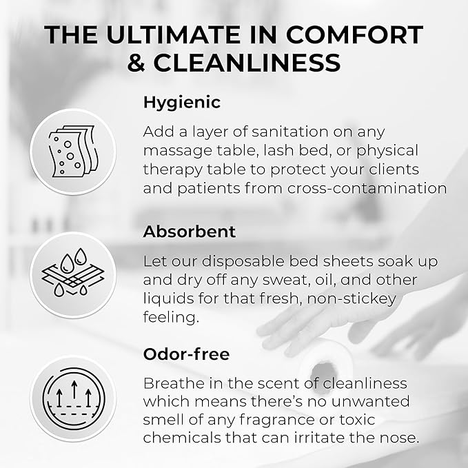 Disposable Massage Bed Cover - 60 Sheets Per Roll, Non-woven Material - Ideal for Spa, Tattoo, Waxing - No Crinkle Table Sheets - 31.5 x 71 Inches (2 Rolls)