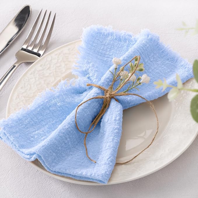 Socomi Set of 6 Linen Napkins Blue Easter Spring Cloth Napkins Washable Cotton Dinner Napkins Fringe 17"x17" for Wedding Party Bridal Baby Shower Birthday Table Decorations