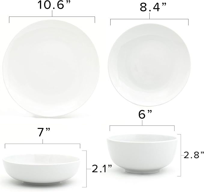 Euro Ceramica Essential Collection Porcelain Dinnerware and Serveware, 16 Piece Dinnerware Set, Service for 4, Classic White