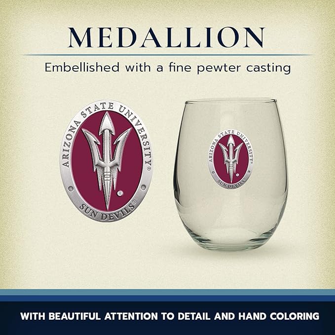Heritage Pewter Arizona State ASU Sun Devils Stemless Glass Goblets – Set of 2 | 15 OZ Goblet Wine Glasses | Expertly Crafted Pewter Glass