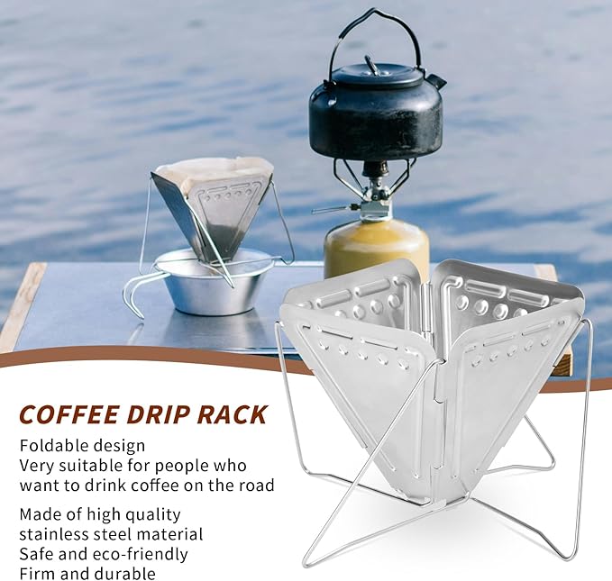 Pour Over Coffee Dripper, Folding Stainless Steel Coffee Drip Rack, Portable Pour Over for Office Home Travel Picnic Camping (2 cup)