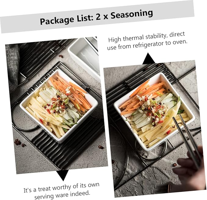 2Pcs Mini Ceramic Square Sauce Dishes Practical Appetizer Plates for Condiments High Thermal Stability Non Slip Base for Home Restaurant and Hotel Use