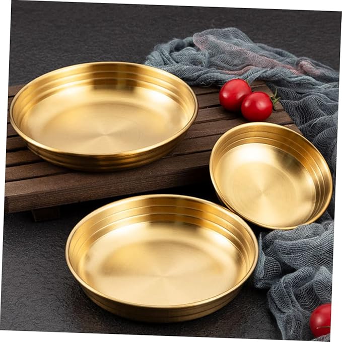 PRETYZOOM Thickened Stainless Steel Korean Kimchi Dish Flat Saucer for Appetizer Plates Soy Sauce Bowl Food Sauce Dish Fall Wear Resistant Serving for Home and Restaurant