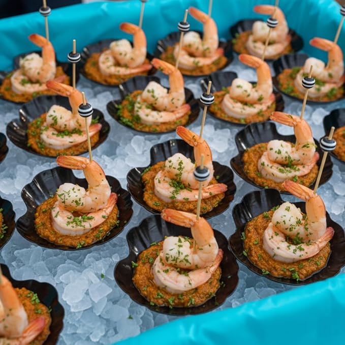 Gerrii 100 Pcs Shell Appetizer Plates Black Plastic 3.31 Inch Shrimp Cocktail Serving Dish Disposable Oyster Plates Ideal for Serving Amuse Bouche, Desserts on Parties or Events