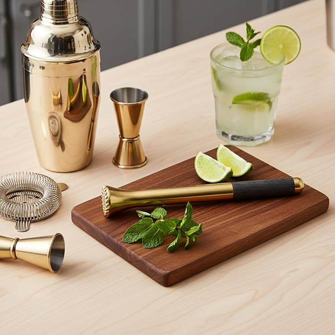 12.5" Gold Muddler for Cocktails Stainless Steel Drink Muddler Bartender Accessories Lemon Smasher for Home Bar Tool Ice Crusher for Mojitos