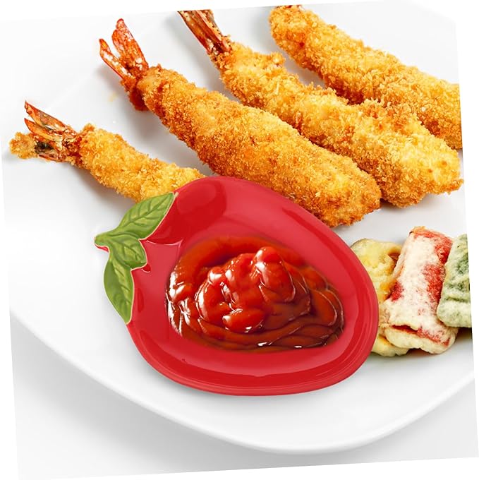 2pcs Strawberry Shape Ceramic Bowl Salad Plate Decorative Dessert Serving Plate Ceramic Seasoning Dishes