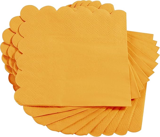 200 Pack Cocktail Napkin 2-Ply Scalloped Edged Dessert Napkins Folded 5 x 5 Inches Disposable Napkins for Dinner Wedding Birthday Party Bridal Anniversary Reception Event (Yellow)