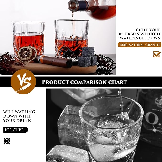 Whiskey Stones Set for Men Husband Dad Boyfriend Him for Birthday Wedding Anniversary Valentine's Day Drinking Gifts for Father's Day Housewarming, Special Present for Liquor Bourbon Scotch