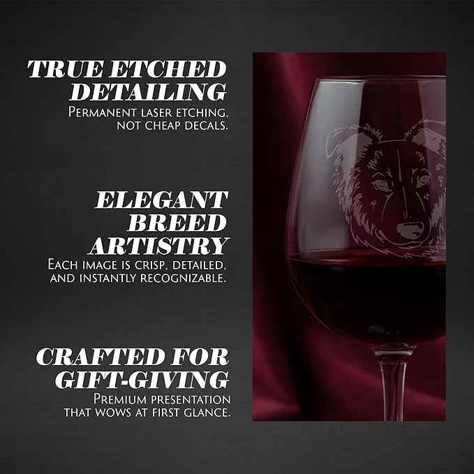 Etched Laser Art Basque Shepherd Personalized Dog Themed Etched 12.75oz Wine Glass Custom Dog Breed Wine Glasses, Ideal for Pet Lovers, Unique Birthday Gift for Men & Women, Personalized Gift