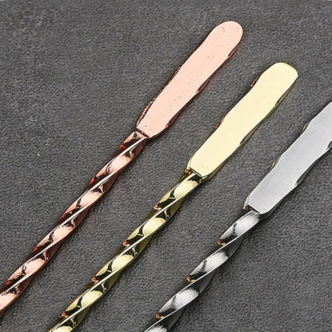 19cm Swizzle Stick Mixing Cocktail Stirrers Sticks for Coffee Beverage Mixer Muddler Stainless Steel Reusable (Thread Rose Gold)