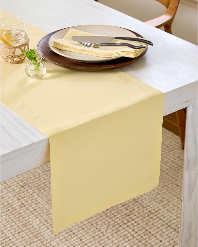 Solino Home Linen Table Runner 60 Inches - 100% Pure Linen Golden Straw Table Runner 14 x 60 Inch Ideal for Dresser and Coffee Tables - Fete