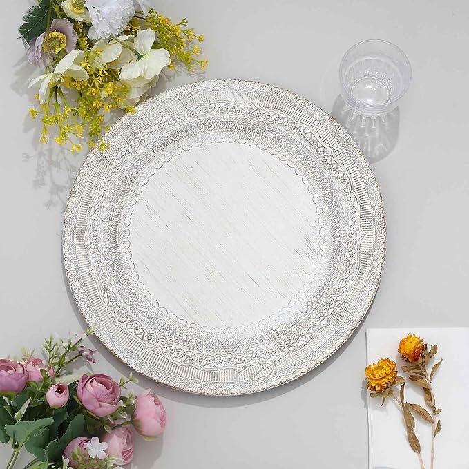 Efavormart 6 Pack | 13" White Rustic Lace Embossed Acrylic Plastic Charger Plates