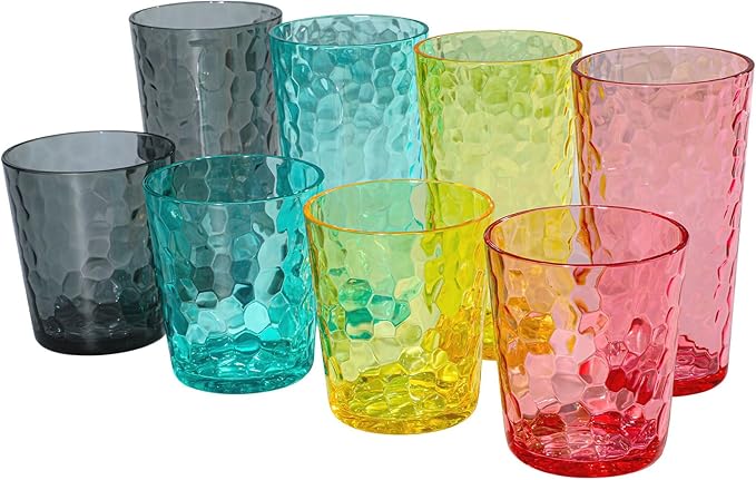 AKMQYM BPA-Free Plastic Tumblers 8 Pack (4x16oz+4×22oz) | Reusable Dishwasher Safe | Stackable Shatterproof Cups | Plastic Drinkware & Drinking Tumblers for Restaurant, Home, Party
