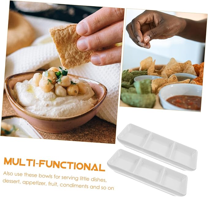 KICHOUSE 2Pcs Rectangular Ceramic Snack Plates with Versatile Appetizer Dipping Bowls for Condiments Fruits Nuts Easy to Clean Food Serving Trays
