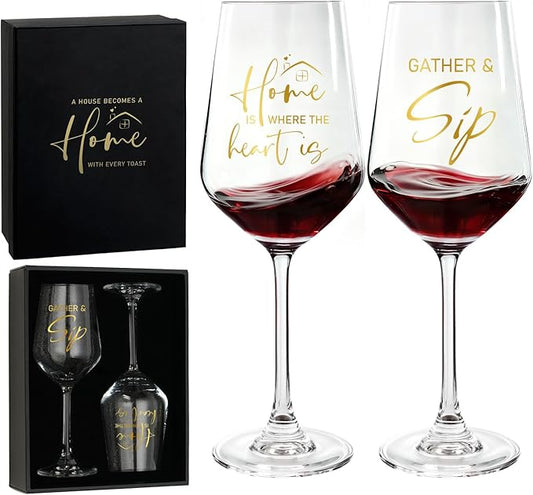 AW BRIDAL House Warming Gifts New Home Wine Glasses Set of 2, New Apartment Gift Basket for Couple, Cool Housewarming Party Decorations Ideas, 2026 Closing Gifts for Home Buyers and Homeowner