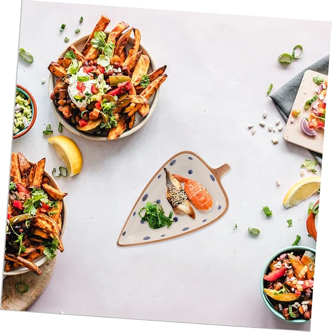 Ceramic Leaf-shaped Dipping Sauce Plate for Appetizers Hand-painted Snack Dish Versatile Serving Tray for Home and Restaurant Use for Cold Dishes and Desserts