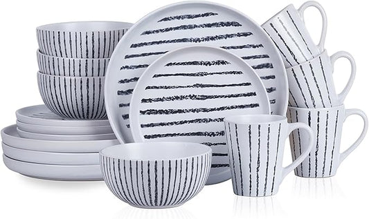Stone Lain Nova Modern Stoneware Dinnerware Set, Plates and Bowls Set, 16-Piece Dish Set Service for 4, Black