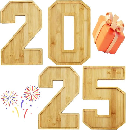 4pcs Bamboo 2025th Serving Trays for Christmas, Larger Solid Serving Platter 15.5'' Charcuterie Serving Board, Wooden Serving Trays & Platters for Baby Shower Garduate Anniversary Senior Year Party