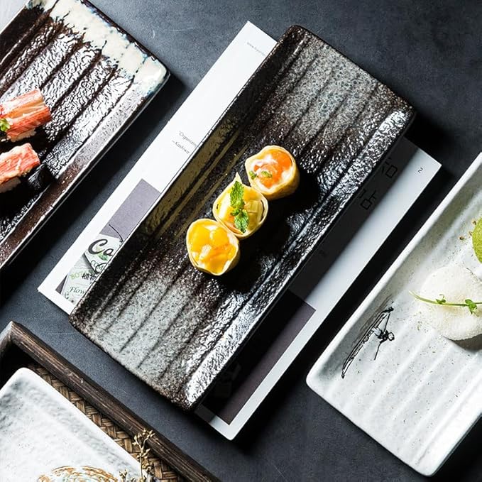 Appetizer Plates Japanese Creative Ceramic Plate Rectangular Plate Sushi Plate Household Large Tableware Snack Plate Cheap Plates